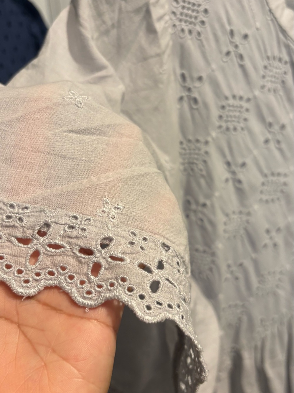 White Eyelet women’s Dress with Puff Sleeves - Picture 2 of 8